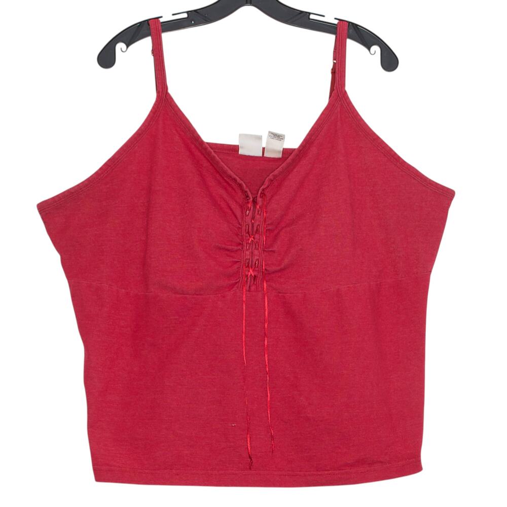 Vintage Tank Top Y2K Cottage Coquette Built In Bra Lace Up Stretch Red 46/48